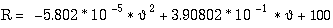 R = 100 + 3.90802 * 10^(-1) * a - 5.802 * 10^(-5) * a^2